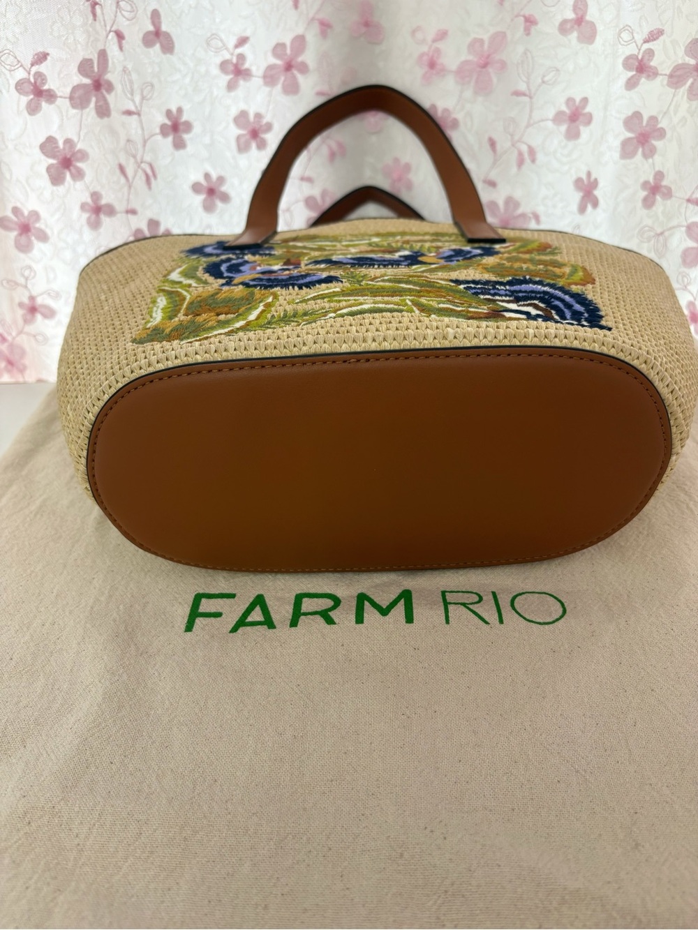 Farm Rio Raffia Basket Tote Bag Small - Picture 5 of 9